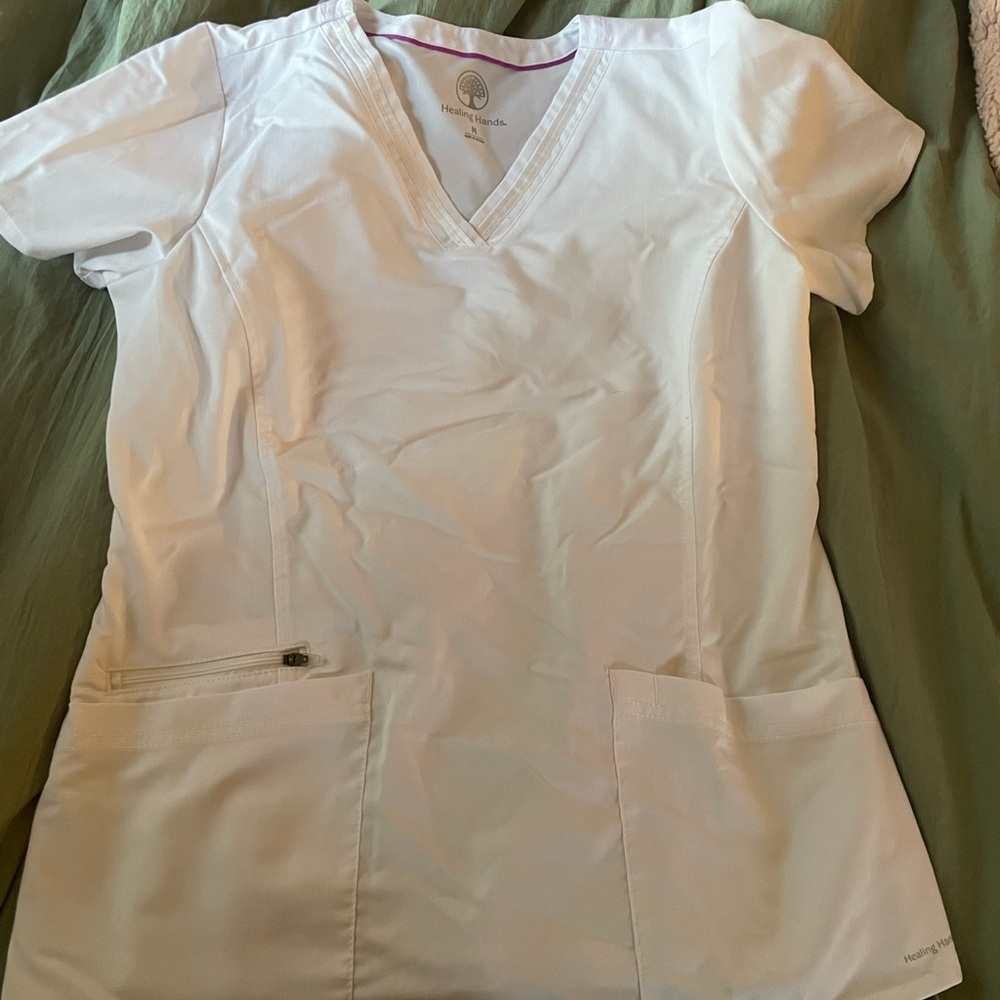 White scrub top